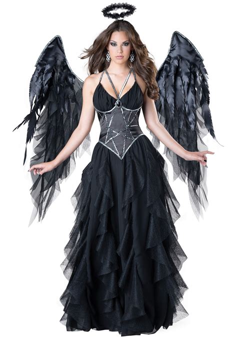 Wear a pair of wings and a halo. . Halloween black angel costume